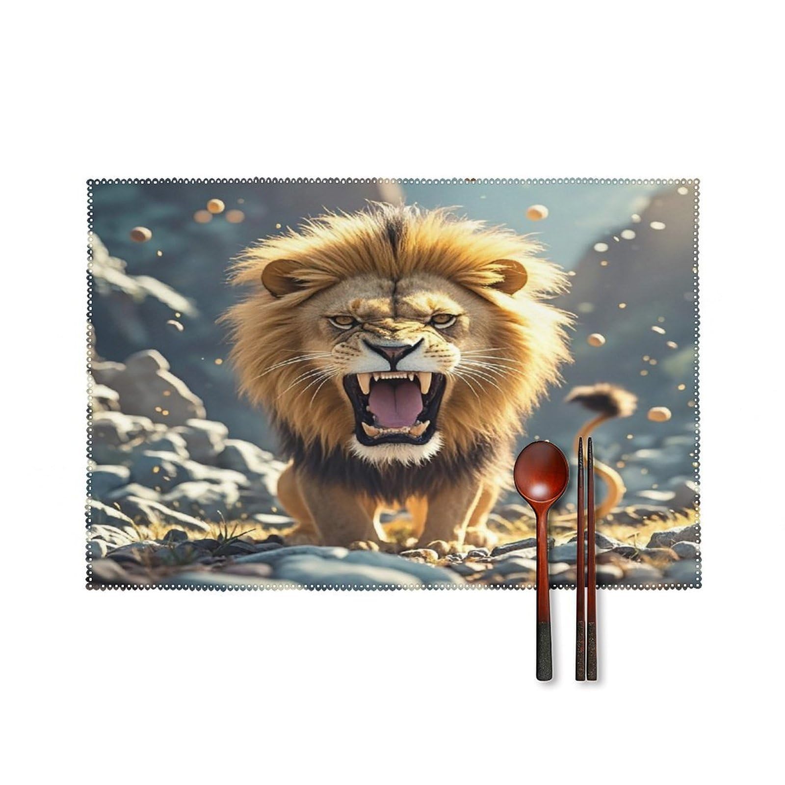 Angry Roaring Lion Placemats Set of 6 Washable Farmhouse Dining Table Mat Non Slip Heat Resistant Non-Slip Place Mats Easy Clean Table Protective Placemats for Indoors & Outdoors