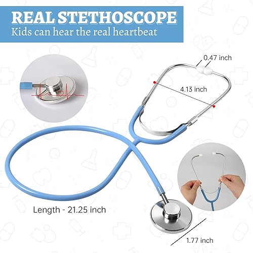 Miniatura 2 de Kit de médico de juguete para niños de 3 a 5 años, disfraz médico para niños con estetoscopio real, regalo de juego de simulación para fiesta de
