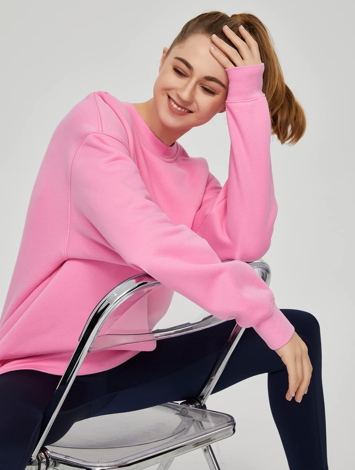 THE GYM PEOPLE Womens' Fleece Crewneck Loose fit Soft Oversized Pullover Sweatshirt - Image 6