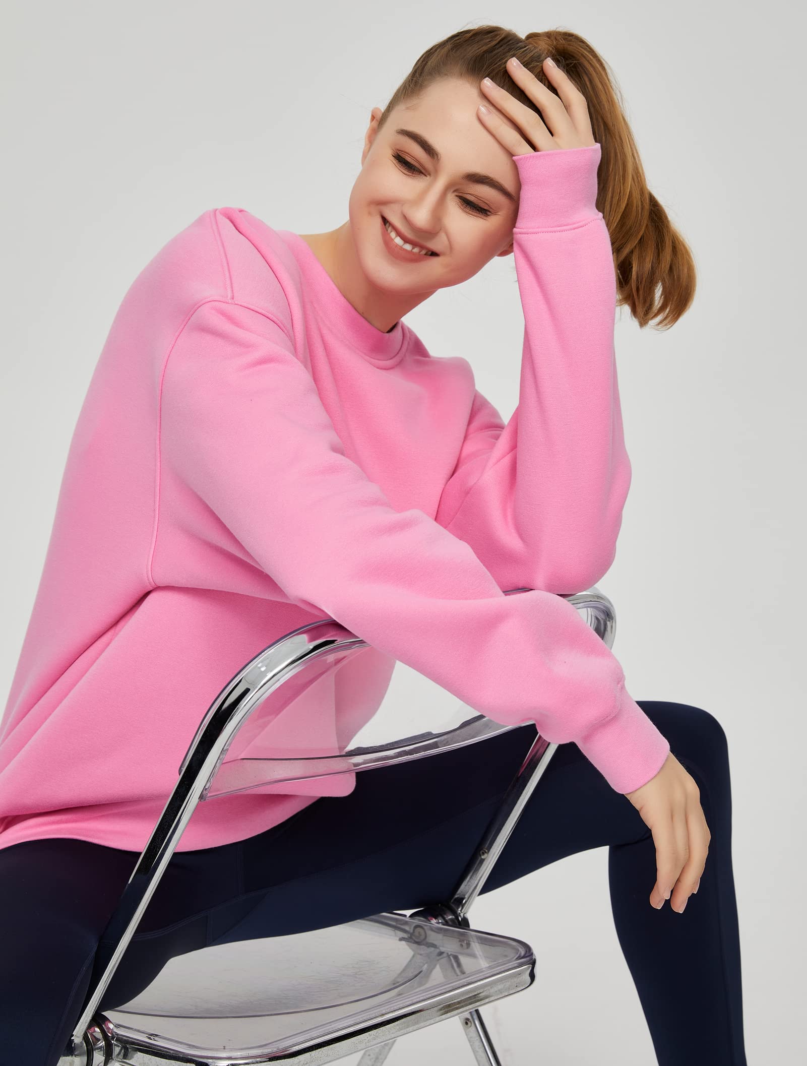 THE GYM PEOPLE Damska bluza polarowa z okrągłym dekoltem luźny krój miękka bluza oversize