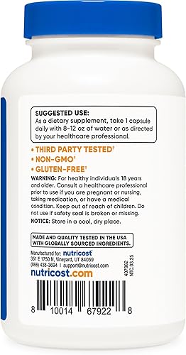 Miniatura 10 de Nutricost ácido fólico (Vitamina B9) 1000 mcg, 240 Cápsulas, 1 botella, 1