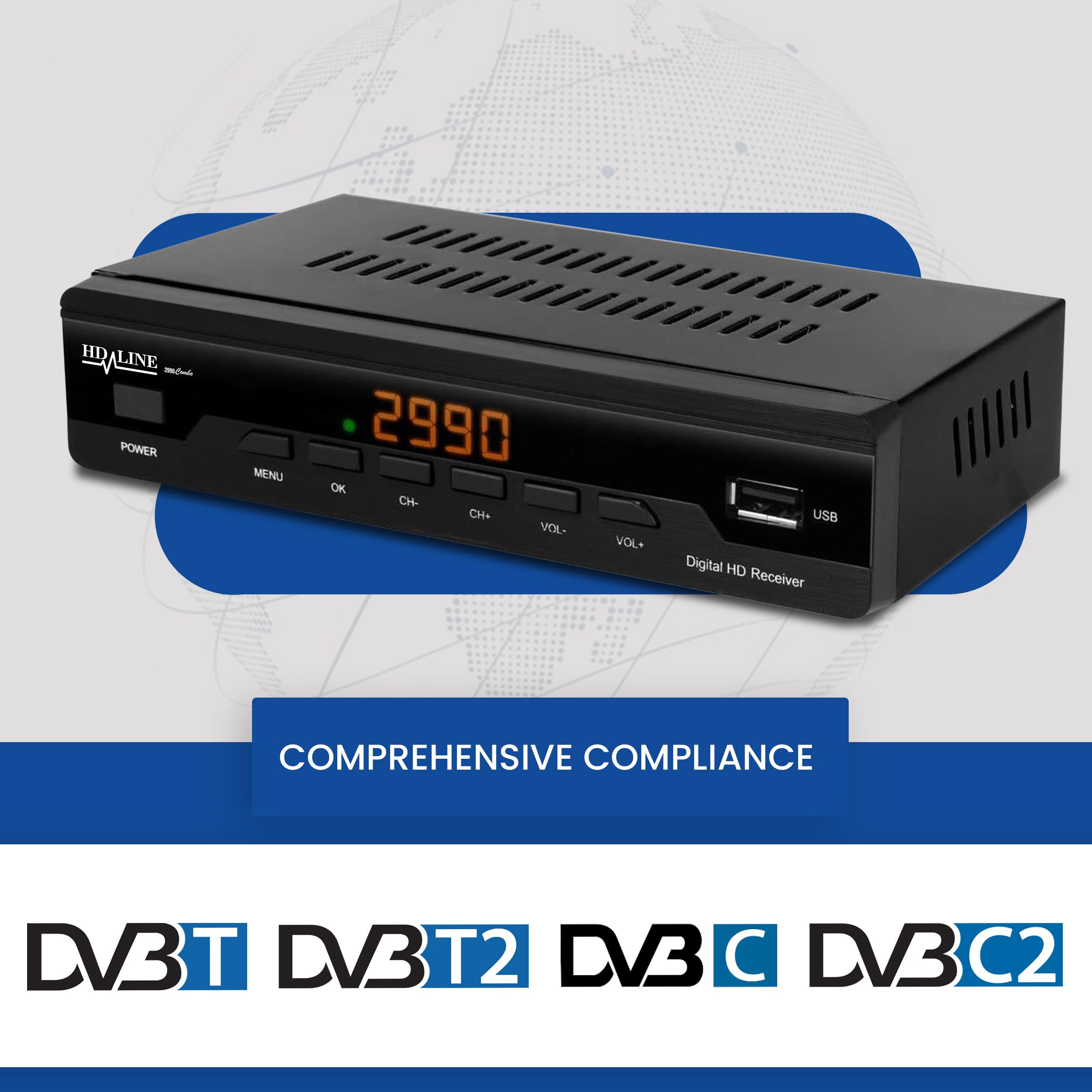 Hd-line EC 2990 Décodeur TNT - Full HD 1080p - DVBT-2 - Tuner TNT - Decodeur TV (HDTV,SCART,USB) HD pour TV