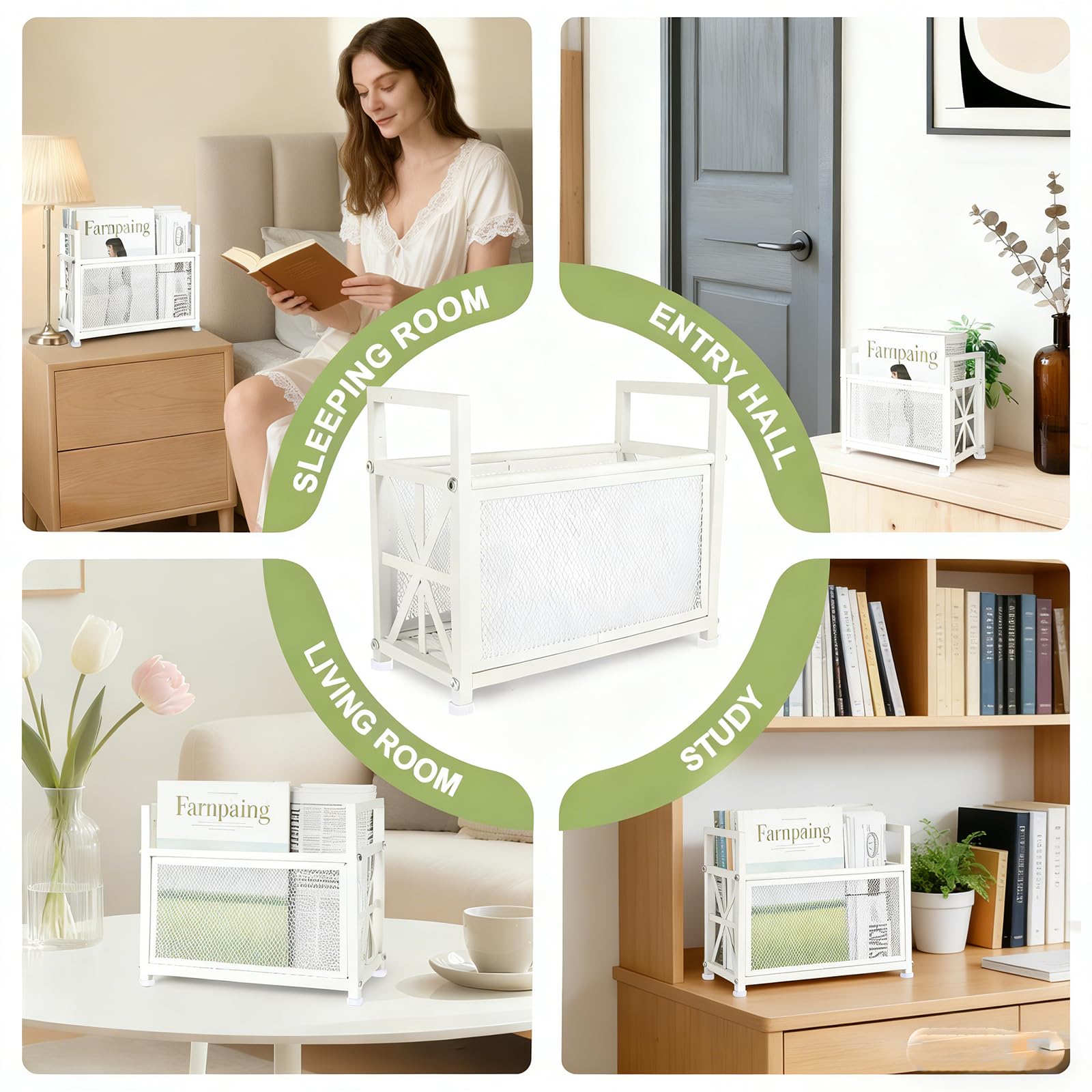Portariviste da pavimento, in metallo, porta riviste da pavimento, in rete bianca, per riviste, libri, giornali, tablet