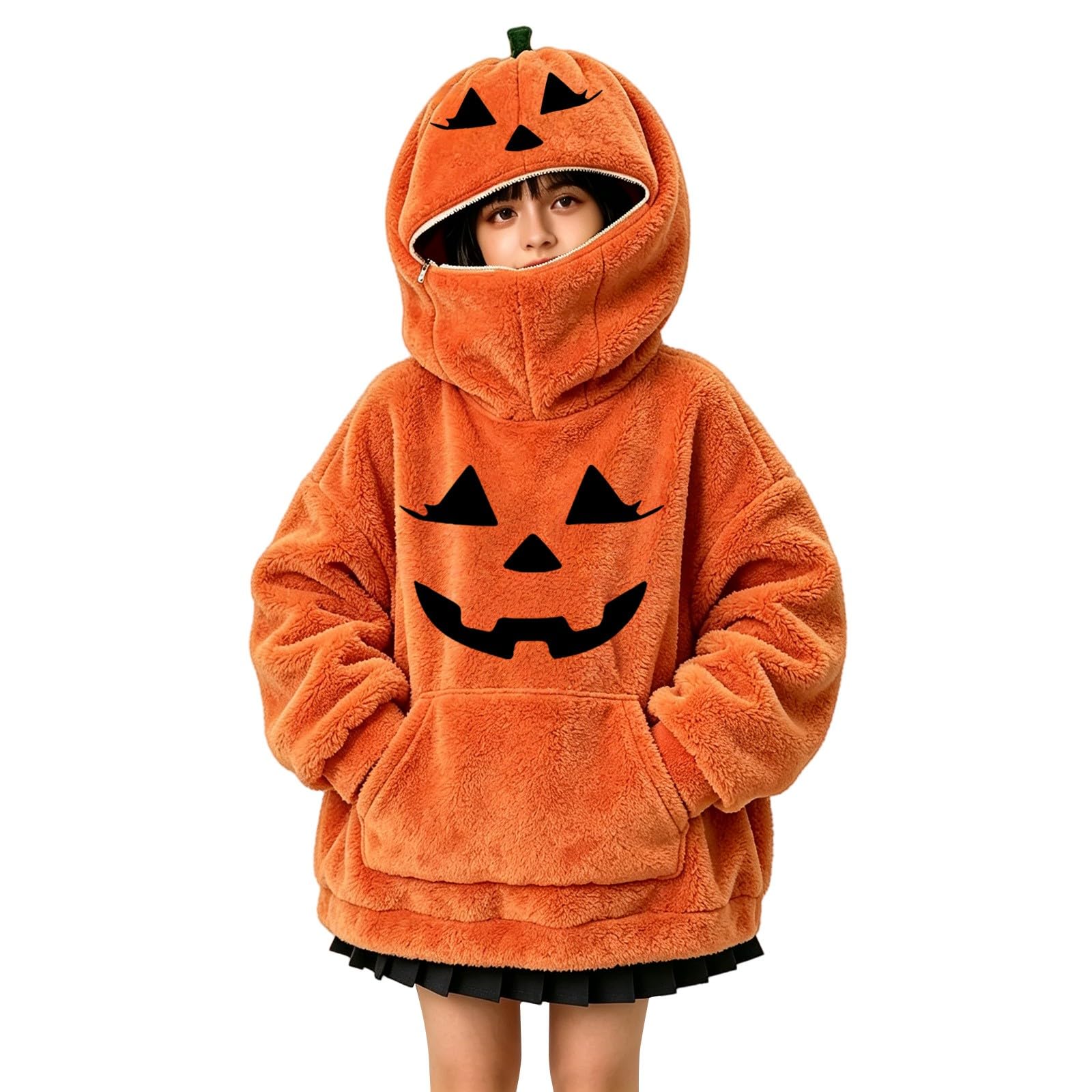Sudadera con capucha de calabaza mullida para niñas | Sudadera con capucha suave y cálida para otoño e invierno, perfecta para fiestas de truco o trato, escuela, vacaciones