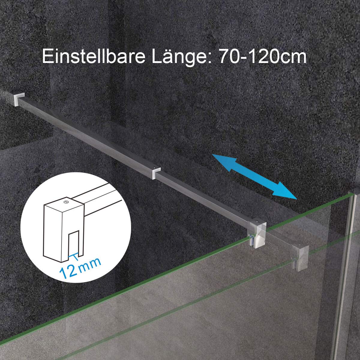 MIQU Duschabtrennung Walk in Dusche 90x195 cm Duschtrennwand aus 8mm NANO Echtglas Klarglas mit Stabilisator 70-120cm