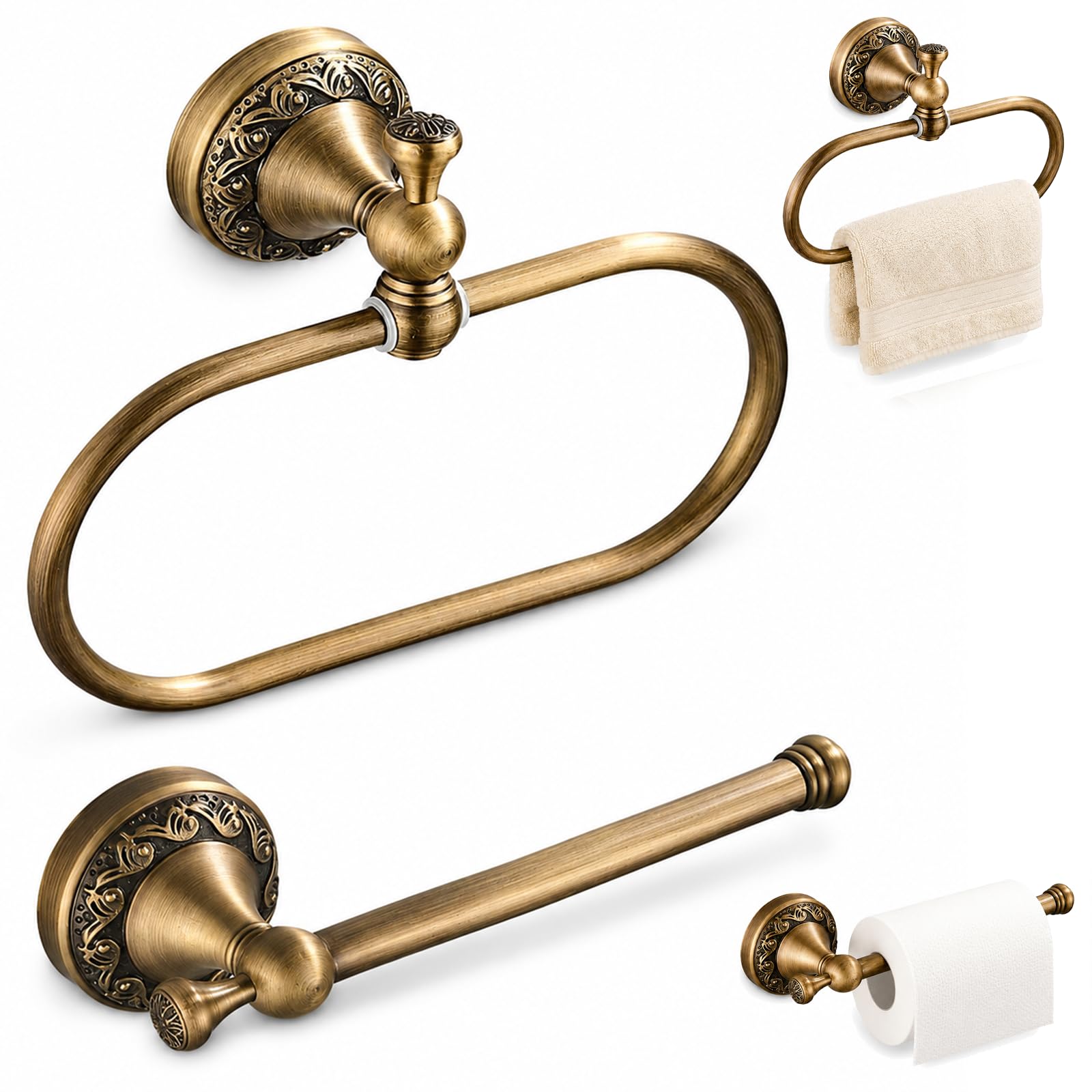 Antique Toilet Paper Holder 2 Pcs Gold Brass Hand Towel Ring Vintage Tissue Roll Set, Wall Mounted Bathroom Paper Hanger Hardware Decor Accessories(Oval) — Amazon image 10