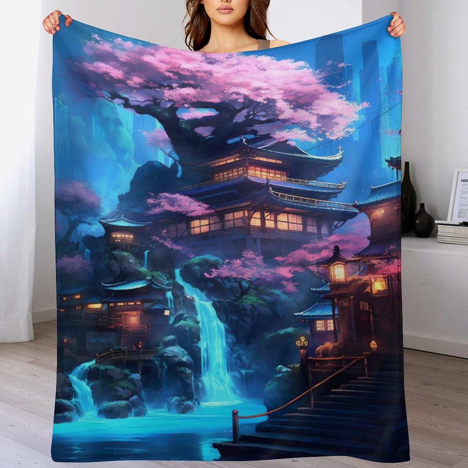 Couverture jeté flannel Neon WaterAutomne Temple très doux pour canapé 100x130cm
