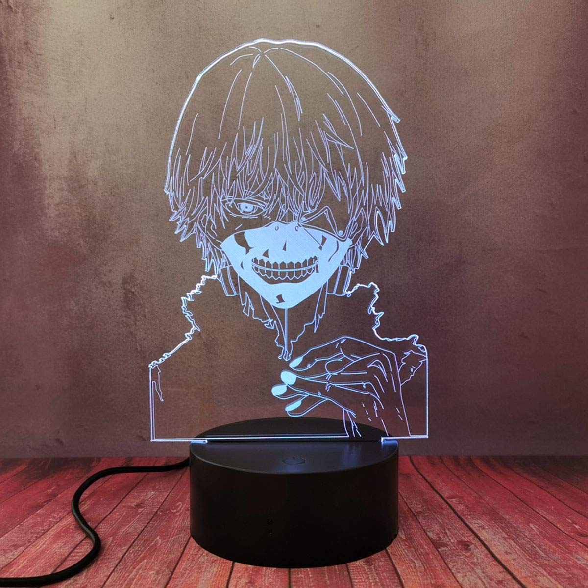 3D Cool Boy Kaneki Ken Night Light LED Optical Desk Lamp Tokyo Ghoul Manga Creative Home Decor Table Lamp 16 Color Change Touch Lamp with Remote Control Teen Anime Fans Birthday Toy Gift
