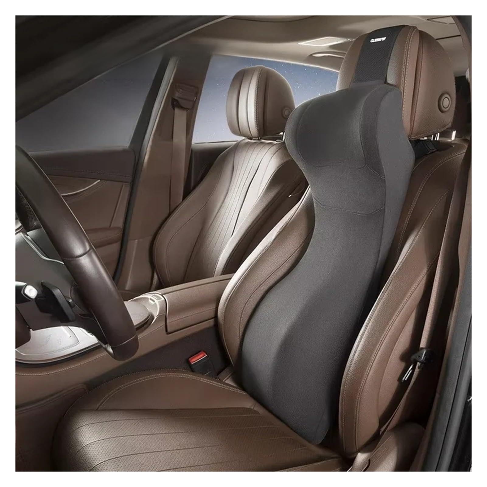 Hviyroi car seat cushion Car Headrest Lumbar Support Integrated Cushion(1PC black pillow)