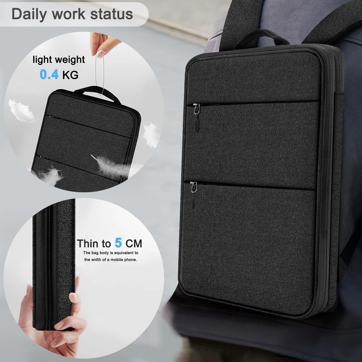 ZINZ Travel Laptop Backpack with Small Case for 15-16 inch Notebooks, Slim & Expandable Computer Bag for College Business Commute for Men and Women,Black