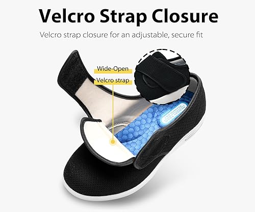 Miniatura 4 de Zapatos ortopédicos extra anchos para mujer, correa ajustable con 3 pares de plantillas, soporte para arco y caminar, Negro -