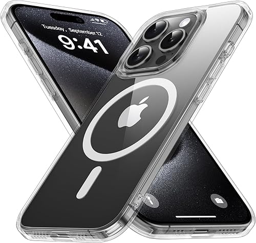 Funda magnética n. 1 para iPhone 15 Pro compatible con MagSafe antiamarilleo a prueba de golpes militares funda rígida delgada transparente con