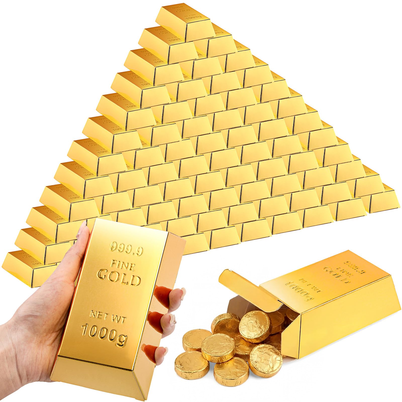 Honoson 150 Pcs Gold Bar Favor Boxes, Golden Brick for Pirate Casino Theme