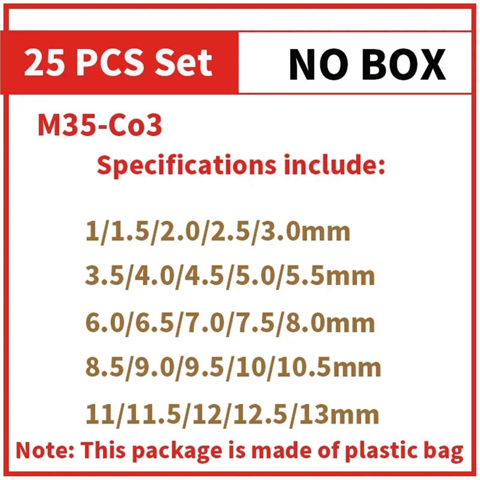 Juego de brocas para taladro rotativo Juego de brocas helicoidales acero alta velocidad al cobalto M35 for accesorios perforación metal y inoxidable(25pcs plastic)