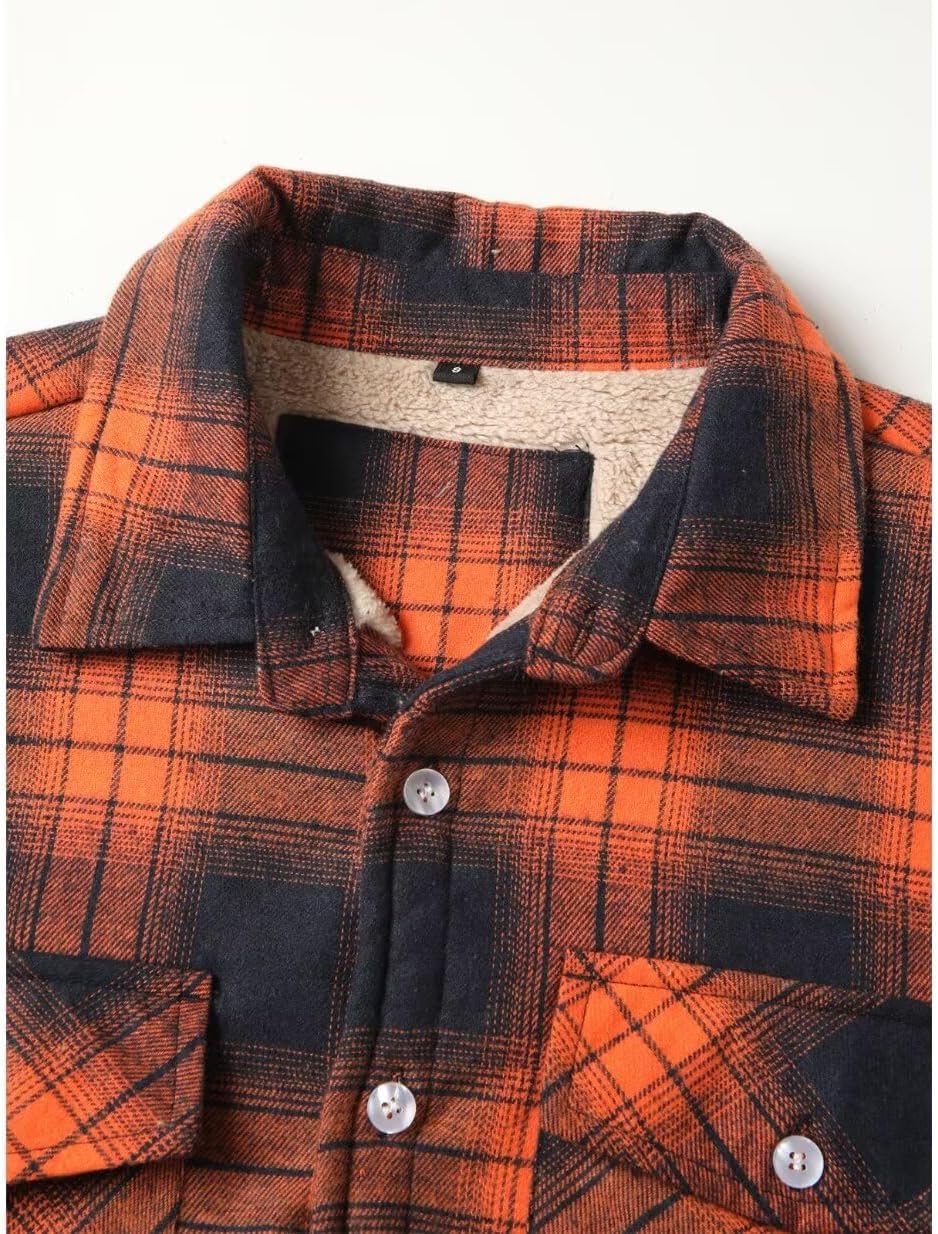 INVACHI Men's Flannel Jacket Plaid Sherpa Lined Flannel Shirt Snap Button Warm Winter Jackets Pockets - Image 4