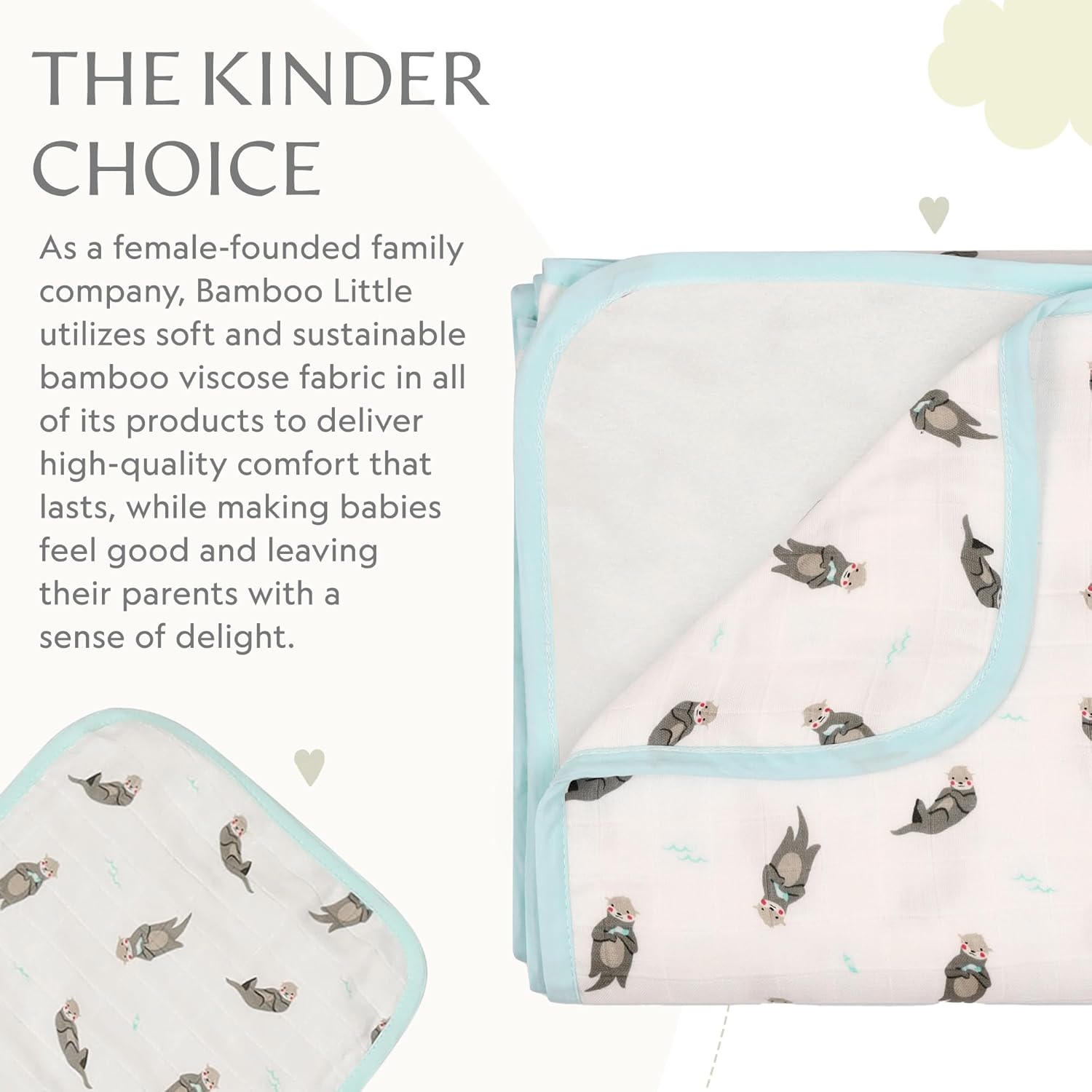 Bamboo Viscose Baby Hooded Towel & Washcloth Set for Babies and Toddlers, Soft & Absorbent, 70% Viscose from Bamboo, 30% Cotton Muslin - Imported (Otter)