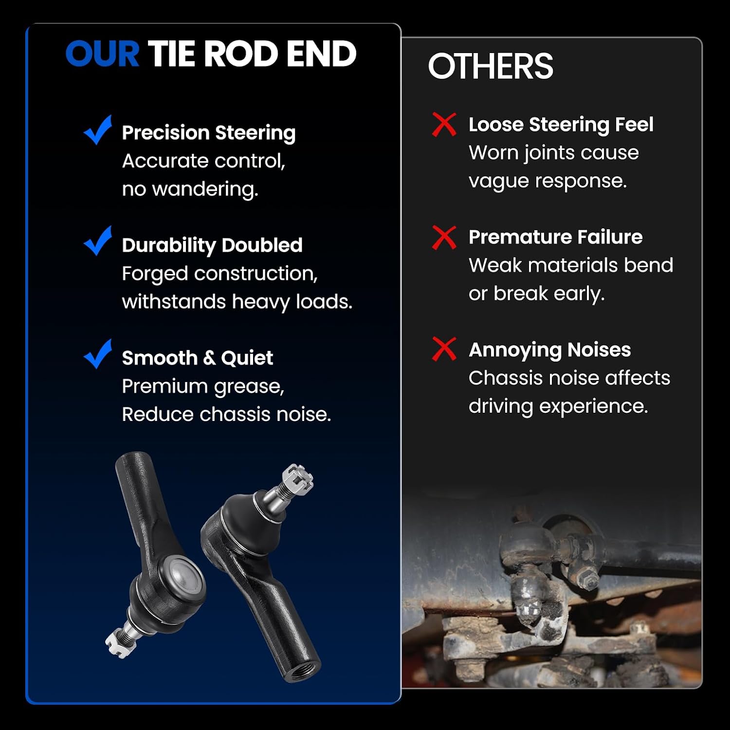 2-PC Outer tie rod 2xES3631 Compatible with Ford Escape 2001-2009, Compatible with Mazda Tribute 2001-2009, Compatible with Mercury Mariner 2005-2009, OE Ref: ES3631