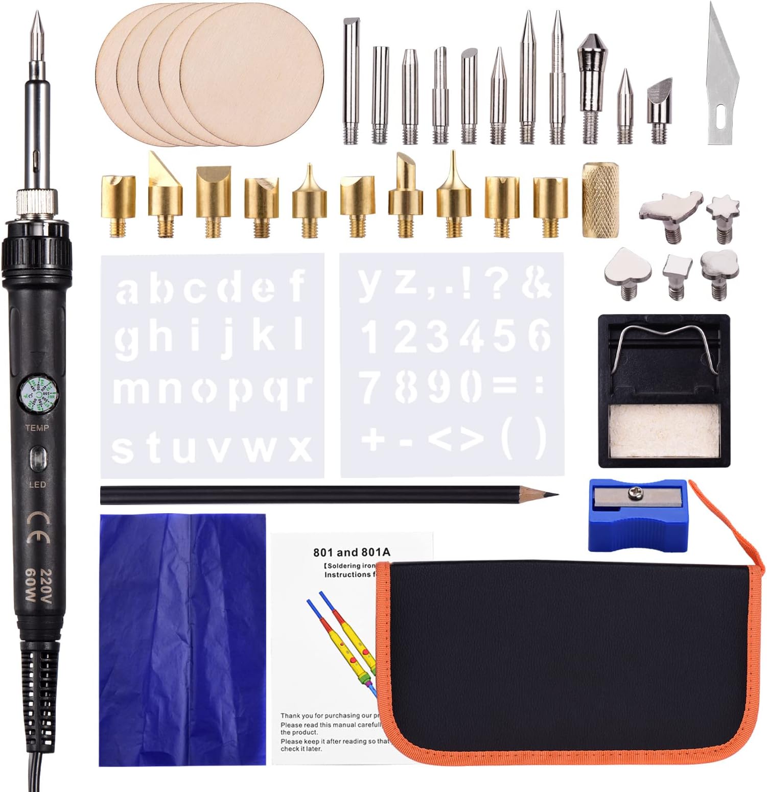 Shuiyuan 45 Pieces Wood Burning Tool Kit Pyrography Pen Adjustable Temperature from 150-450℃ for Beginners Adults Wood Burning Carving Embossing Soldering