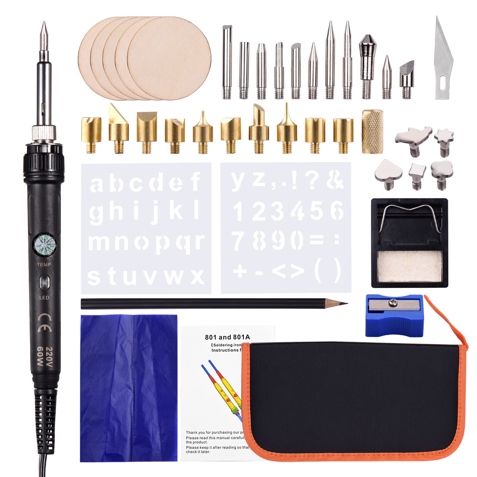 Shuiyuan 45 Pieces Wood Burning Tool Kit Pyrography Pen Adjustable Temperature from 150-450℃ for Beginners Adults Wood Burning Carving Embossing Soldering