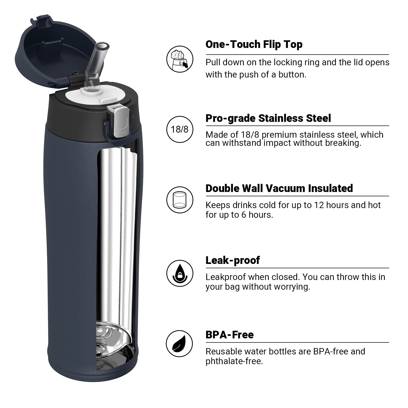 Super Sparrow Borraccia Termica Cannuccia, Borraccia in Acciaio Inox - 350ml, 500ml, 750ml, 950ml - Senza BPA Tazza Borracce Termiche, Bottiglia Termica per Bambini, Scuola, Sportiva