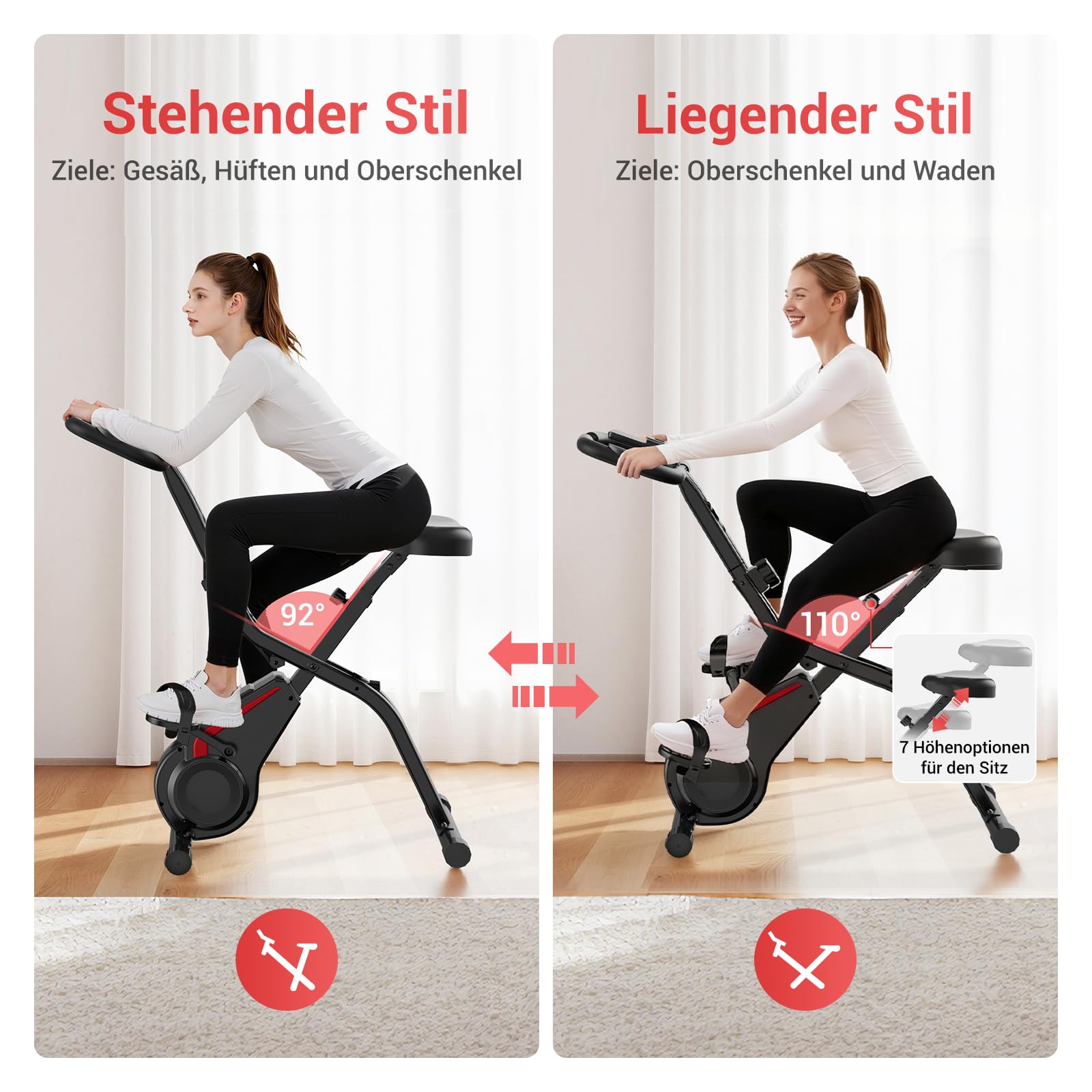 CURSOR Ergometer Hometrainer Fahrrad, Heimtrainer Fahrrad Klappbar 5-in-1 | Indoor Bike, 16-Stufen Magnet-Widerstand, Cardio mit Pulsmessung & LED Display, Weicher Sitz, 136kg Belastbarkeit