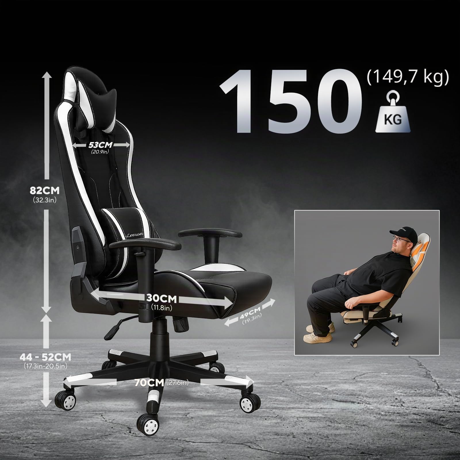 Chaise Gaming Ergonomique avec Repose-Pieds Pivotante 360°
