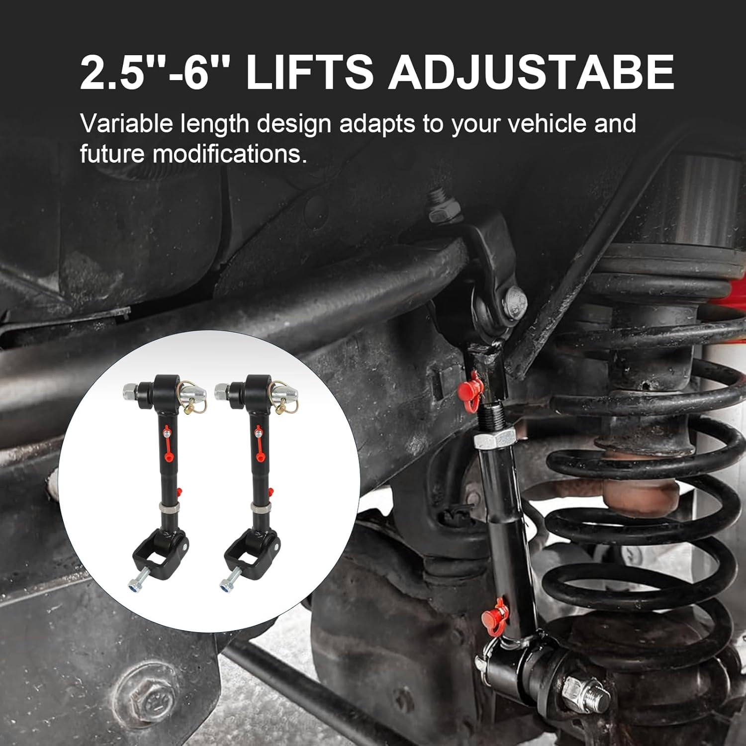 Adjustable Front Swaybar Quicker Disconnect System with 2.5" - 6" Lift for 1997-2006 Jeep Wrangler TJ 1984-2001 Cherokee XJ Quicker Disconnect Sway Bar Links