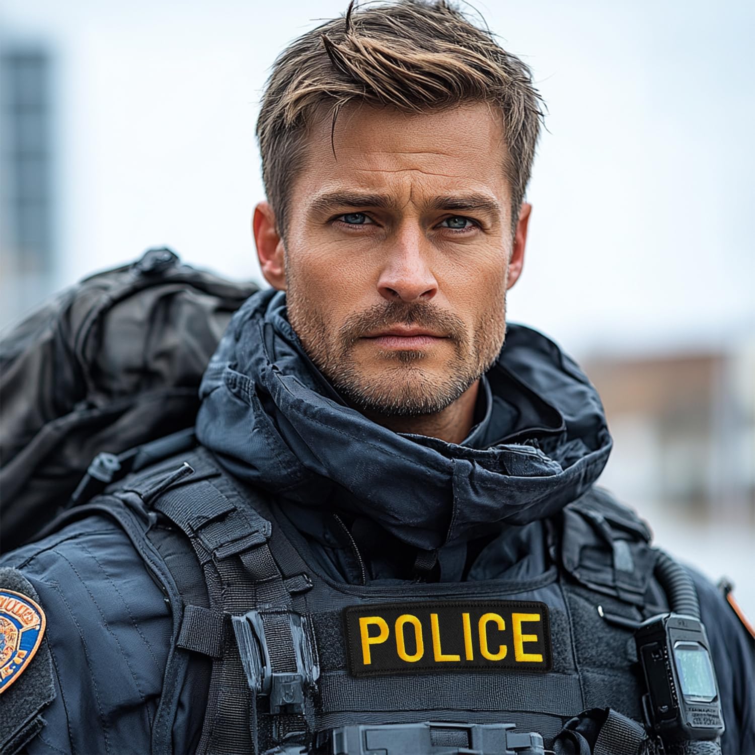 2 Pieces Police Patch, Hook and Loop Police Embroidery Patch for Vest Uniforms Jacket Back Panel (One Large & One Small, Gold)