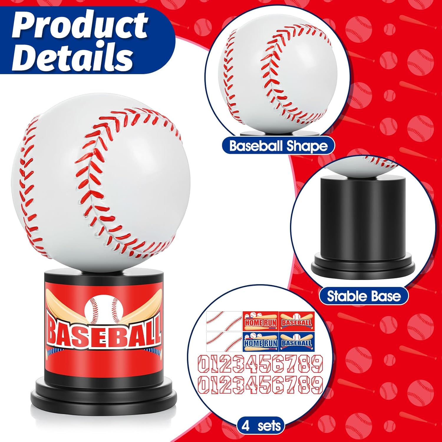 Eyourlife 5.3 Inches Tall Baseball Trophy for Kids Champions League Trophy Team Awards Baseball Homerun Game Awards Medals Sports Trophy Premier League Trophy with DIY Stickers