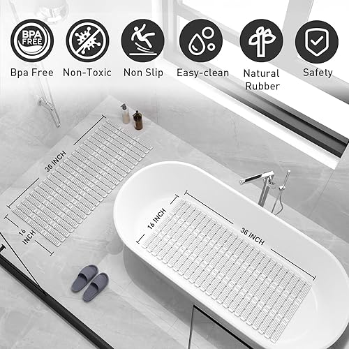 Miniatura 2 de XIYUNTE Tapete de ducha antideslizante para bañera, 36 x 16 pulgadas, tapete de ducha antideslizante para ducha interior, tapete de baño TPE con
