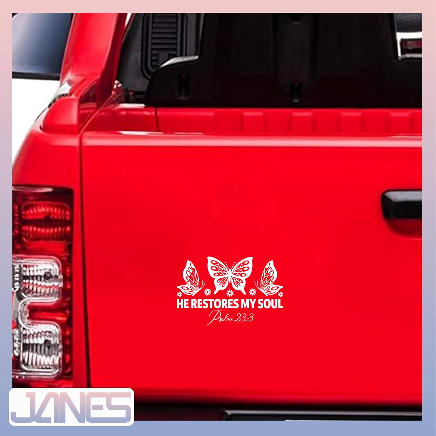 JANES He Restores My Soul Psalm 23:3 Decal, UV DTF Transfer Car Decal, Butterfy Scripture Car Window Stickers, Aesthetic Bible Car Decals for Christian, Religious Car Decals for Trucks - Image 7