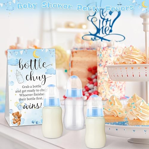 Miniatura 6 de TrelaCo Bottle Chug - Cartel de juego para baby shower, 20 biberones de bebé, regalo de plástico con flores, oso, juego de regalo para baby shower,