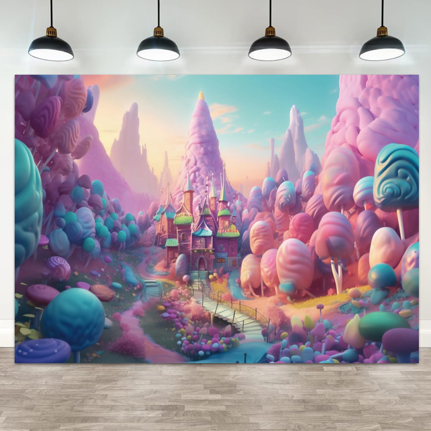 Candyland Fondale Fantasy Candy Castle Fotografia Sfondo Dolce Lollipop Sogno Cielo Blu Cartone Animato Bambini Compleanno Banner Decorazioni Baby Shower Neonato Ritratto Photo Booth Prop