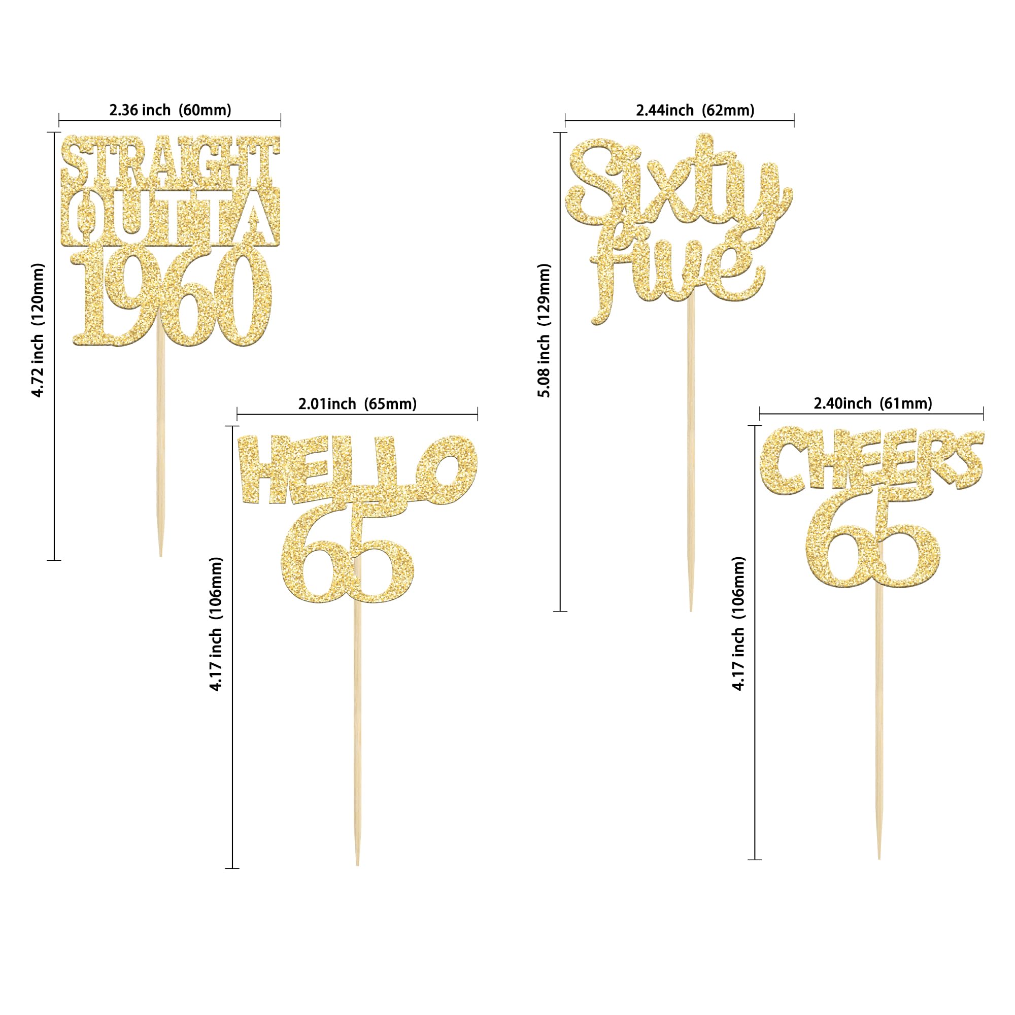 Gyufise 24Pcs Gold Glitter 65th Birthday Cupcake Toppers Straight Outta 1960 Sixty Five Hello 65 Cheers to 65 Years Birthday Cupcake Picks 65th Birthday Anniversary Cake Decorations Supplies