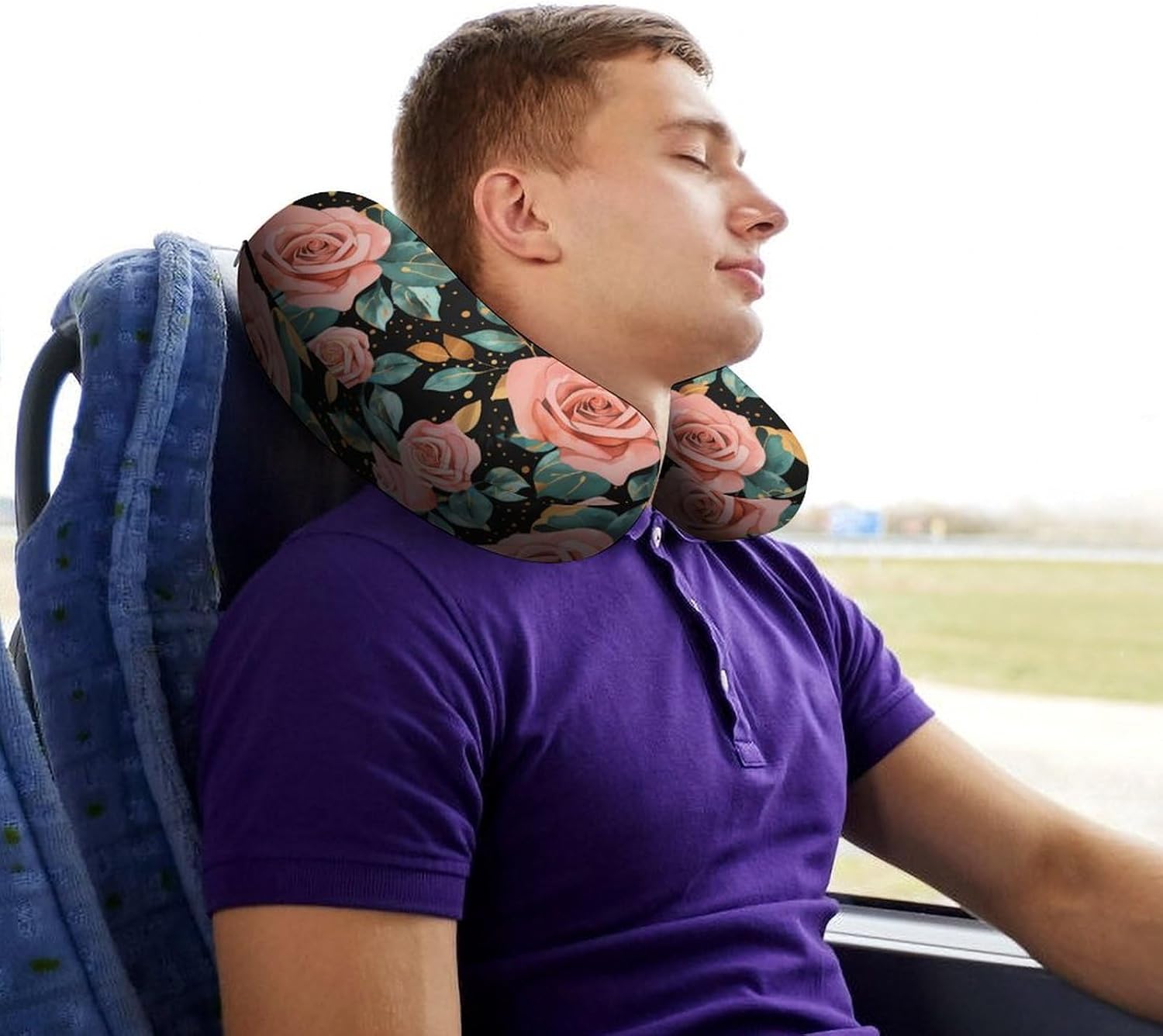 Classical Rose Flower Memory Foam Pillows U Shaped Travel Neck Pillow