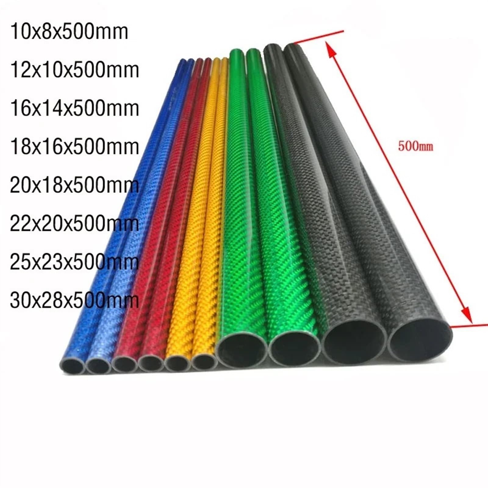 2Pcs/lot 500mm Carbon Fiber Tube 3K Glossy Surface Blue Red Silver Diameter 10mm 12mm 14mm 16mm 18mm 20mm 22mm 25mm 30mm Carbon Fiber Square Tube(2pc 16x14 Green)