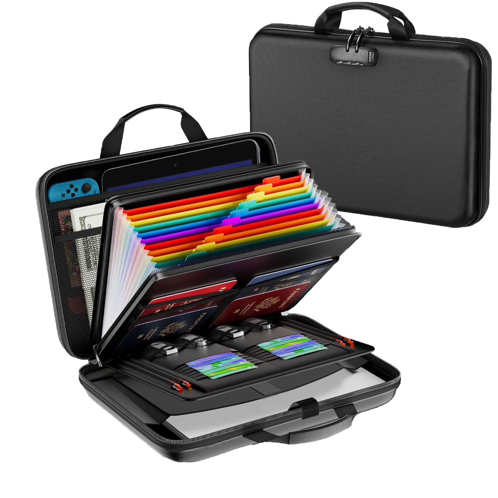 Caja Fuerte Ignífuga, Bolsa de documentos ignífuga con cerradura, 13 compartimentos, múltiples bolsillos, impermeable, Bolsa Organizador para documentos, caja para guardar documentos y certificados