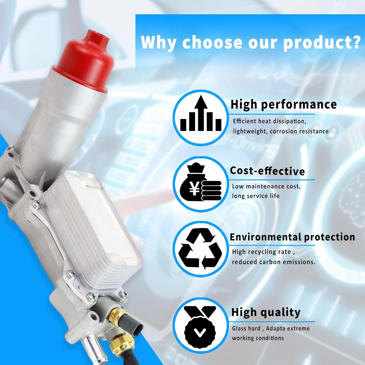 Engine Oil Cooler Filter Assembly Engine Oil Filter Adapter For 3.6L V6 Engine Replace# 68105583AF, 68105583AA, 68105583AB, 68105583AC (RED)