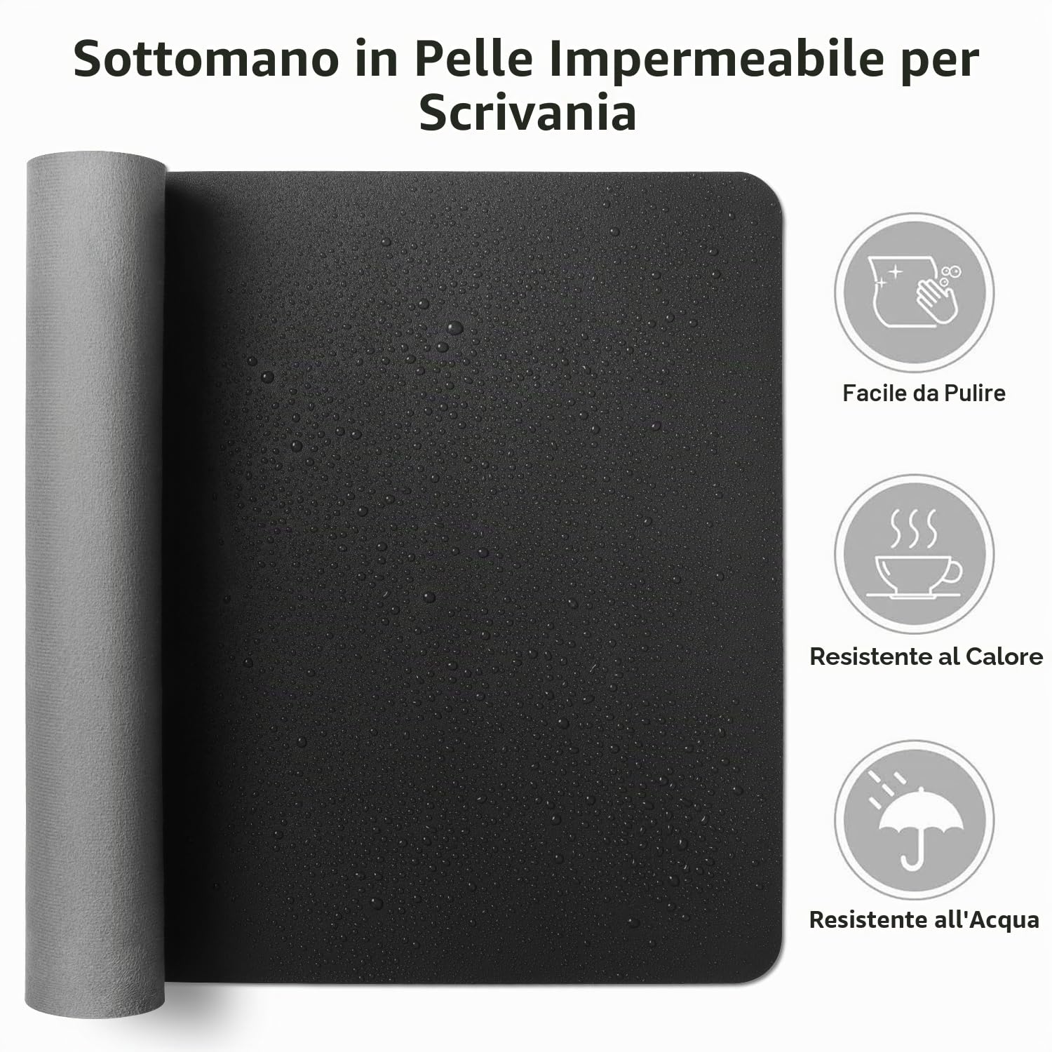 Tappeto da ufficio in pelle PU 80x40 cm nero antiscivolo impermeabile per scrivania