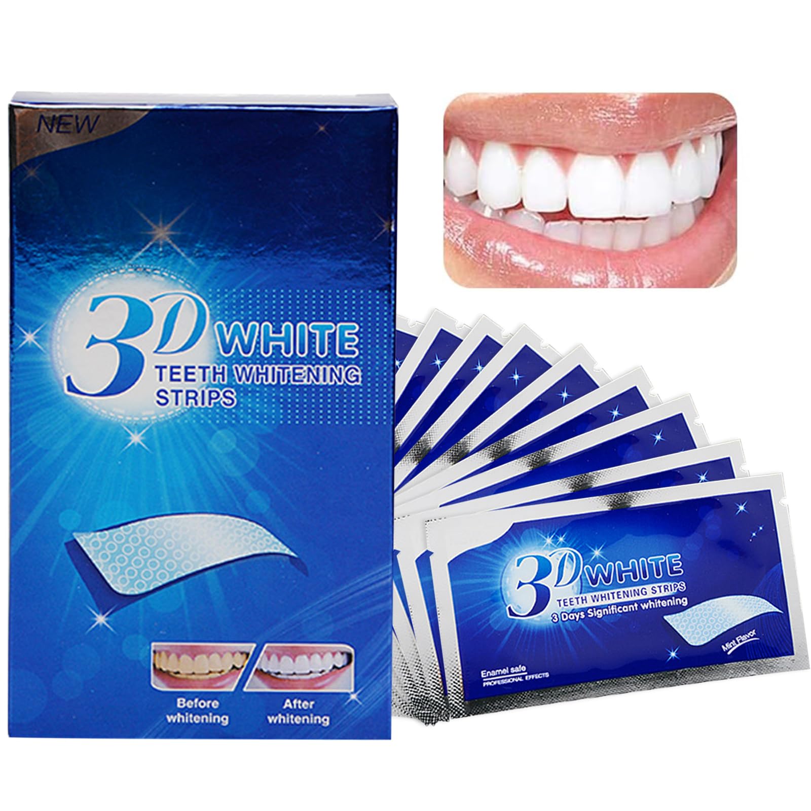 14 Count Teeth Whitening Strips, Elastic Gel Teeth Whitening Kit,Non-Peroxide,Against Yellow Teeth, Smoke Stains, Coffee Stains Dental, Black Teeth,Gentle Dental Whitener Kit(Mint Flavor)