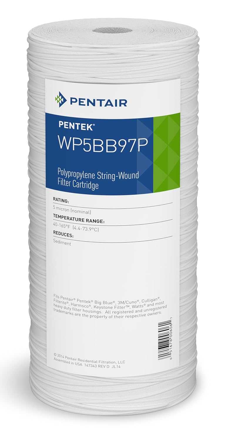 Pentair Pentek WP5BB97P Big Blue Sediment Water Filter, 10-Inch, Whole House Polypropylene String-Wound Filter Cartridge, 10" x 4.5", 5 Micron