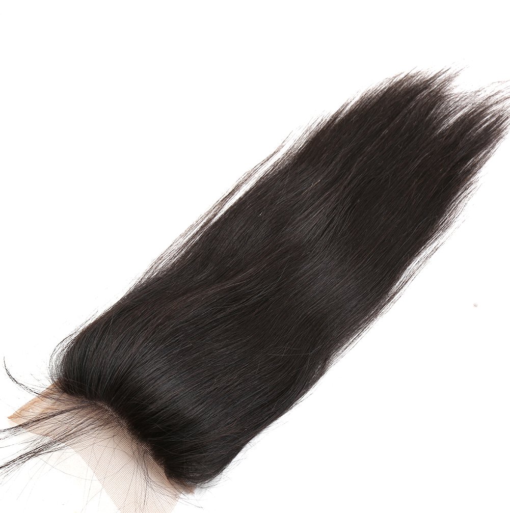 Silk Base Lace Closure Straight Brazilian Virgin Hair Closure with Baby Hair Skin-like Top Closure Free Part Bleaches Knots Natural Hair Color 18inch