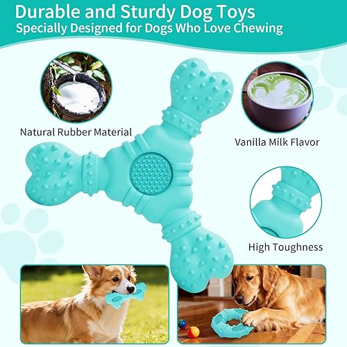 Miniatura 6 de Juguetes masticables para perros para masticadores agresivos, paquete de 4 juguetes de goma natural para perros, juguetes de dentición para