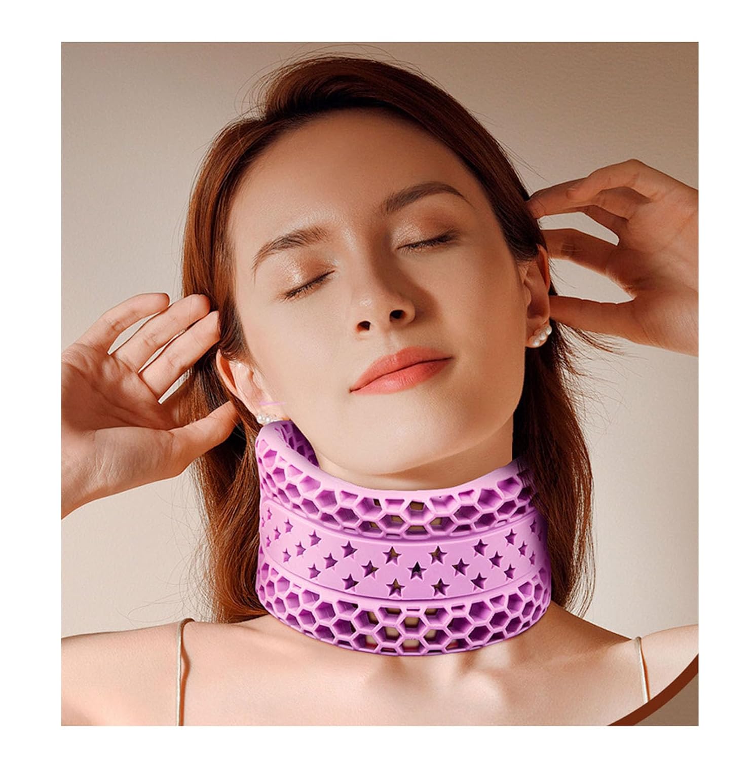 Soft Silicone Neck Brace Cervical Collar for Neck Pain Relief,Adjustable Breathable Cervical Support Spine Alignment & Posture Correction, for Sleep Travel Office Daily Use (Purple)