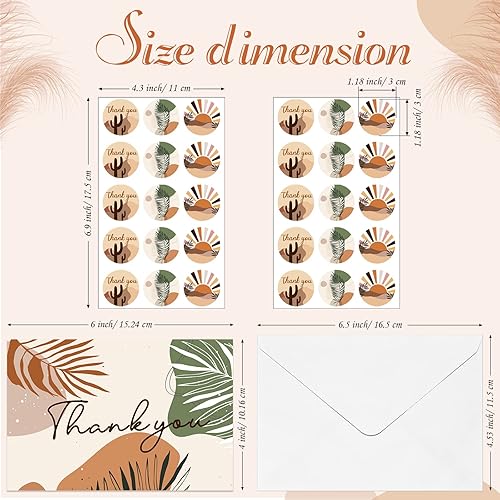Miniatura 3 de Paquete de 24 tarjetas de agradecimiento bohemias con sobres y calcomanías, notas geométricas de agradecimiento, kit de tarjetas de felicitación