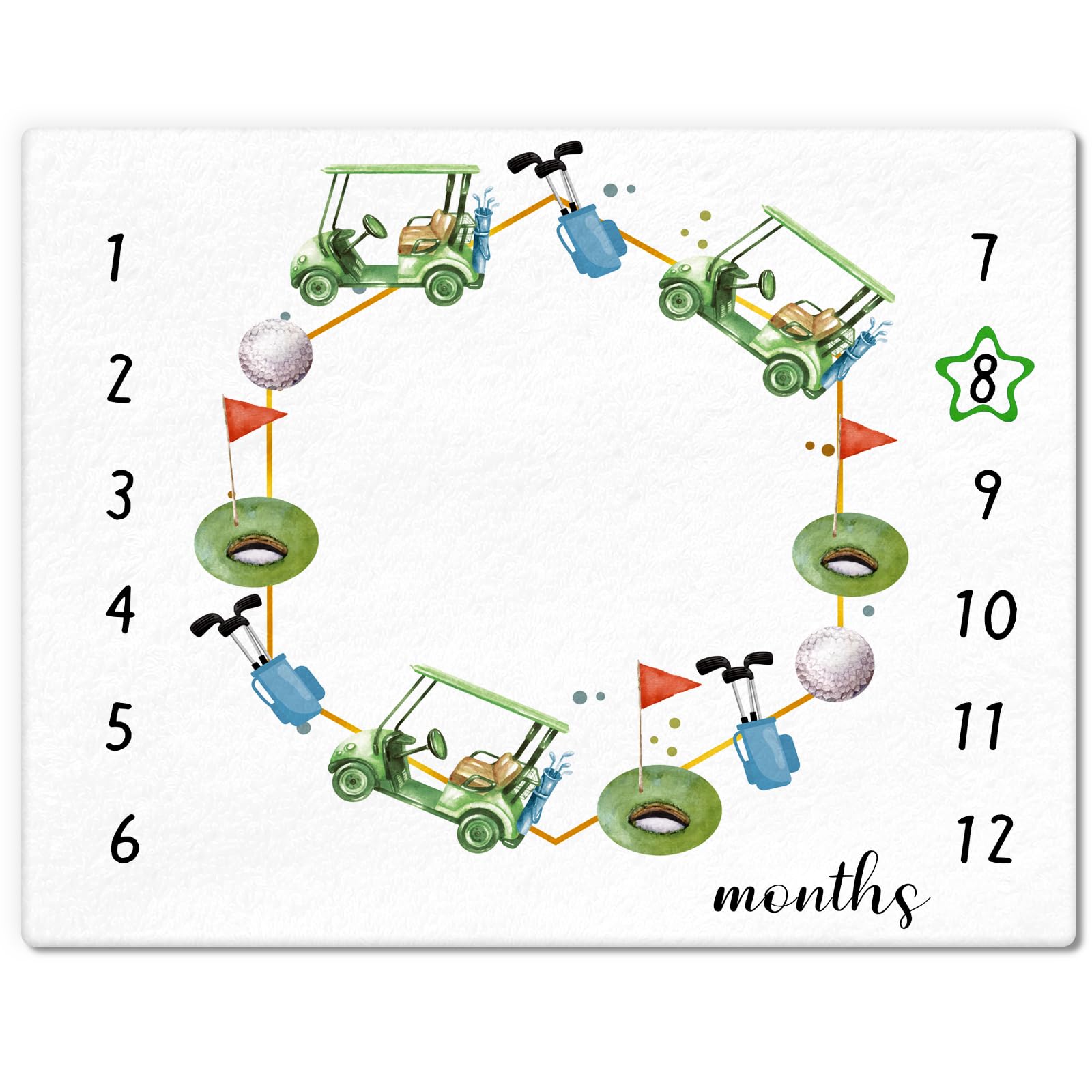 Golf Print Baby Monthly Milestone Blanket Newborn Baby Boy Green Gender Neutral Newborn and Nursery Essentials Personalized Ideas for Nursery Decor (Green, Golf)
