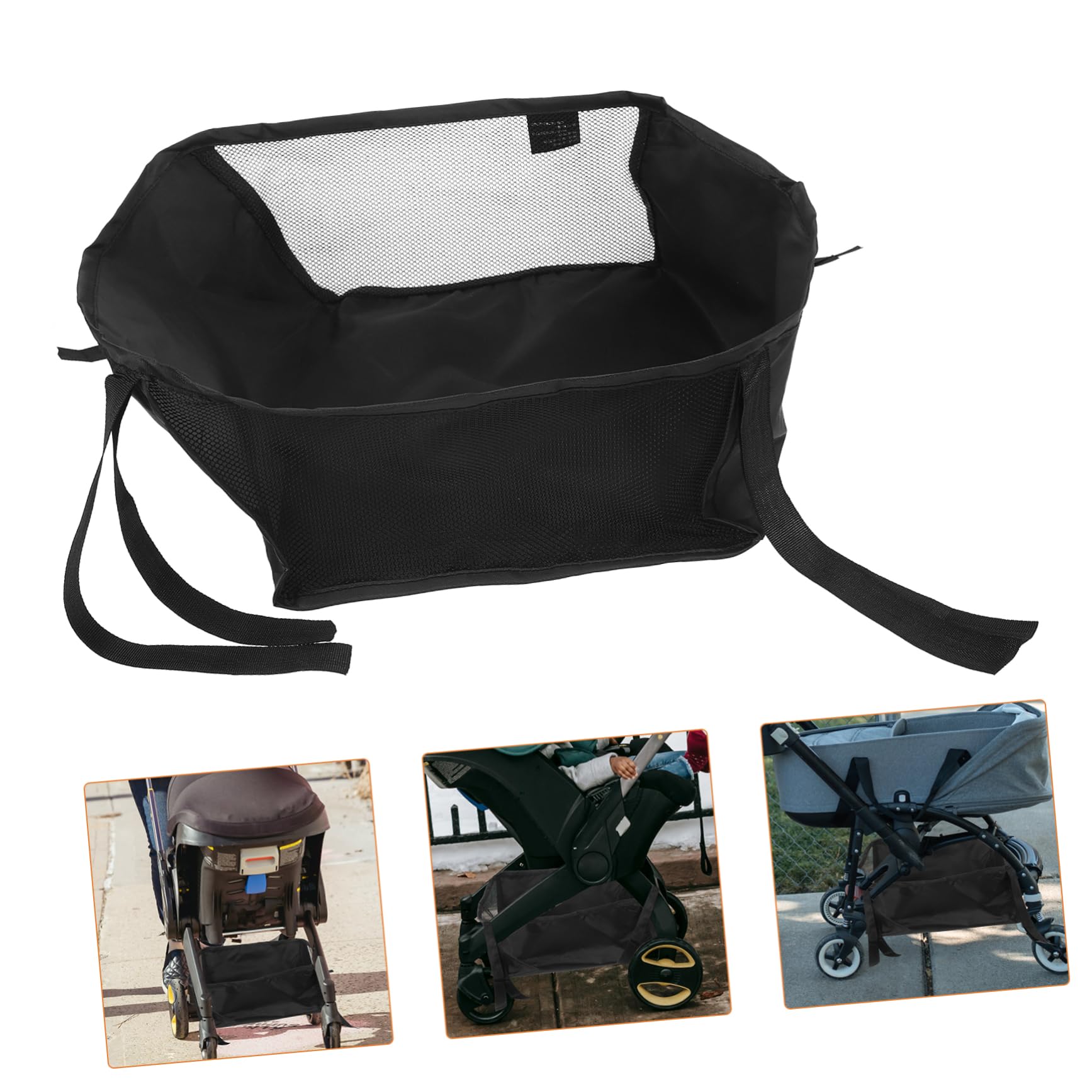 ERINGOGO Borsa Portaoggetti per Passeggino Nero Oxford, Organizer Fondo Carrozzina Multipurpose e Sicura per Passeggini da Esterno e Shopping