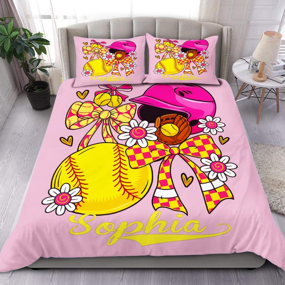 Softball Bedding Set Twin Size, Sports Quilt Softball Gifts Bedding Comforter Sets Softball Decor for Boys Bedroom Softball 3 Pcs Bedding Comforter Sets (#N2)