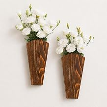 Artilady 2 Pack Wooden Wall Vase Boho Decor, Wall Mounted Hanging Planter for Indoor Modern Farmhouse Wall Art for Living Room Bathroom Hallway Bedroom Charcoal, Fan Tapered