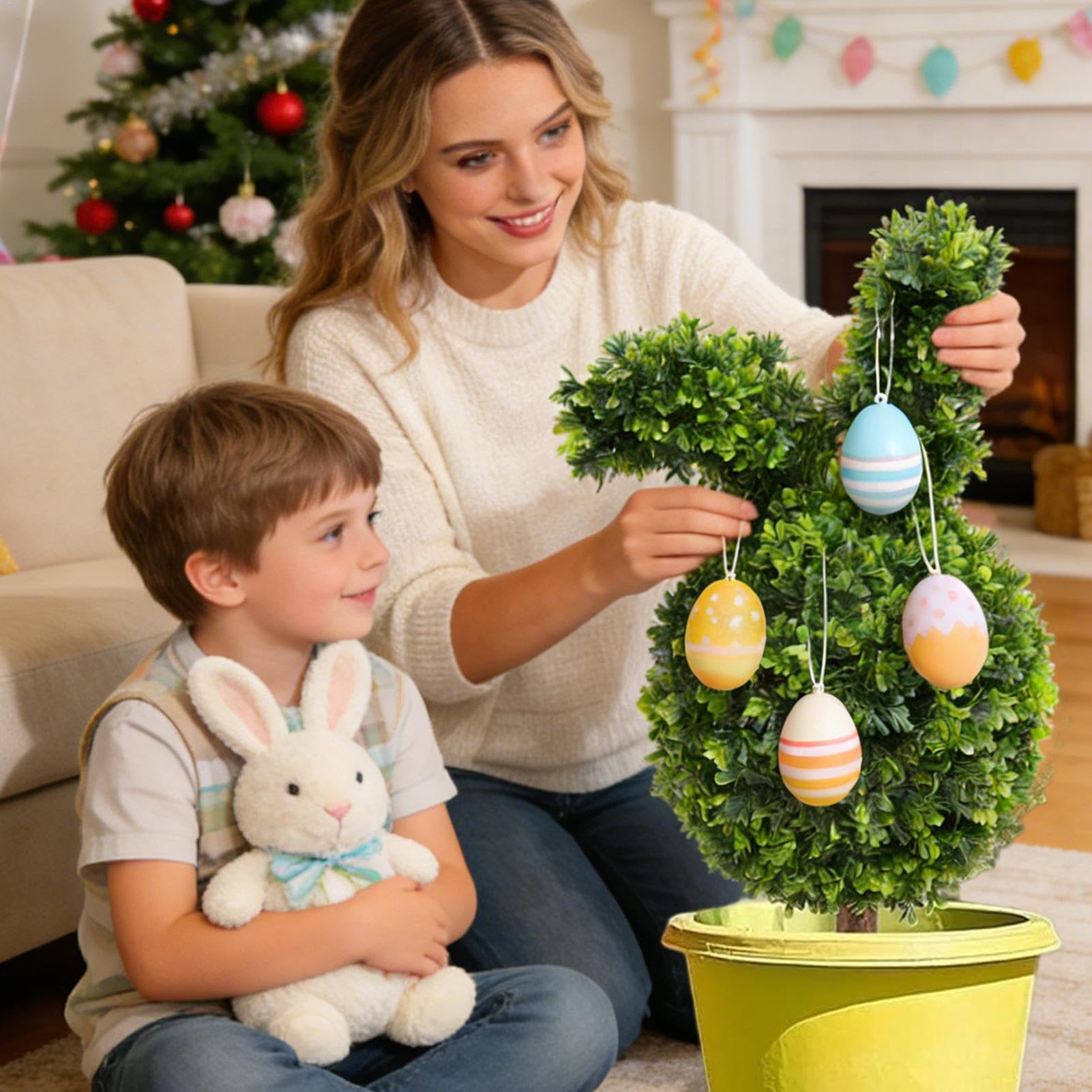 Piante artificiali di bosso per esterni, albero realistico da 71 cm, piante finte da esterno con picchetto, per fioriere da interni, giardino, cortile, decorazione pasquale